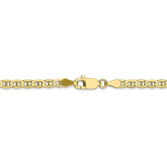 10k Yellow Gold 3mm Solid Concave Anchor Chain Necklace, 22 Inch